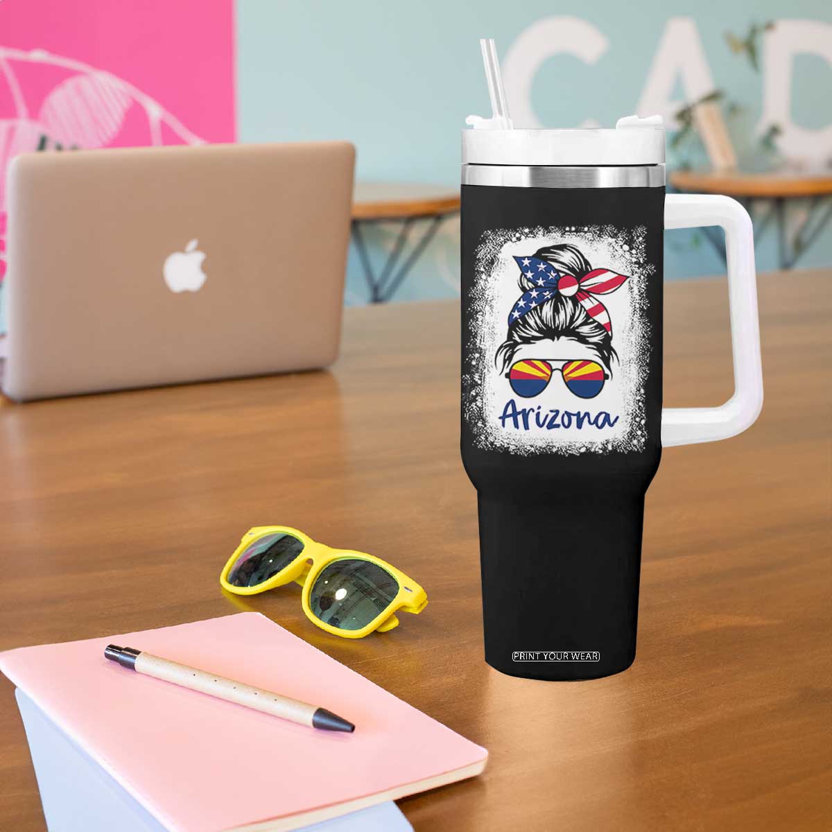 Arizona American Flag Messy Bun Pride Tumbler With Handle