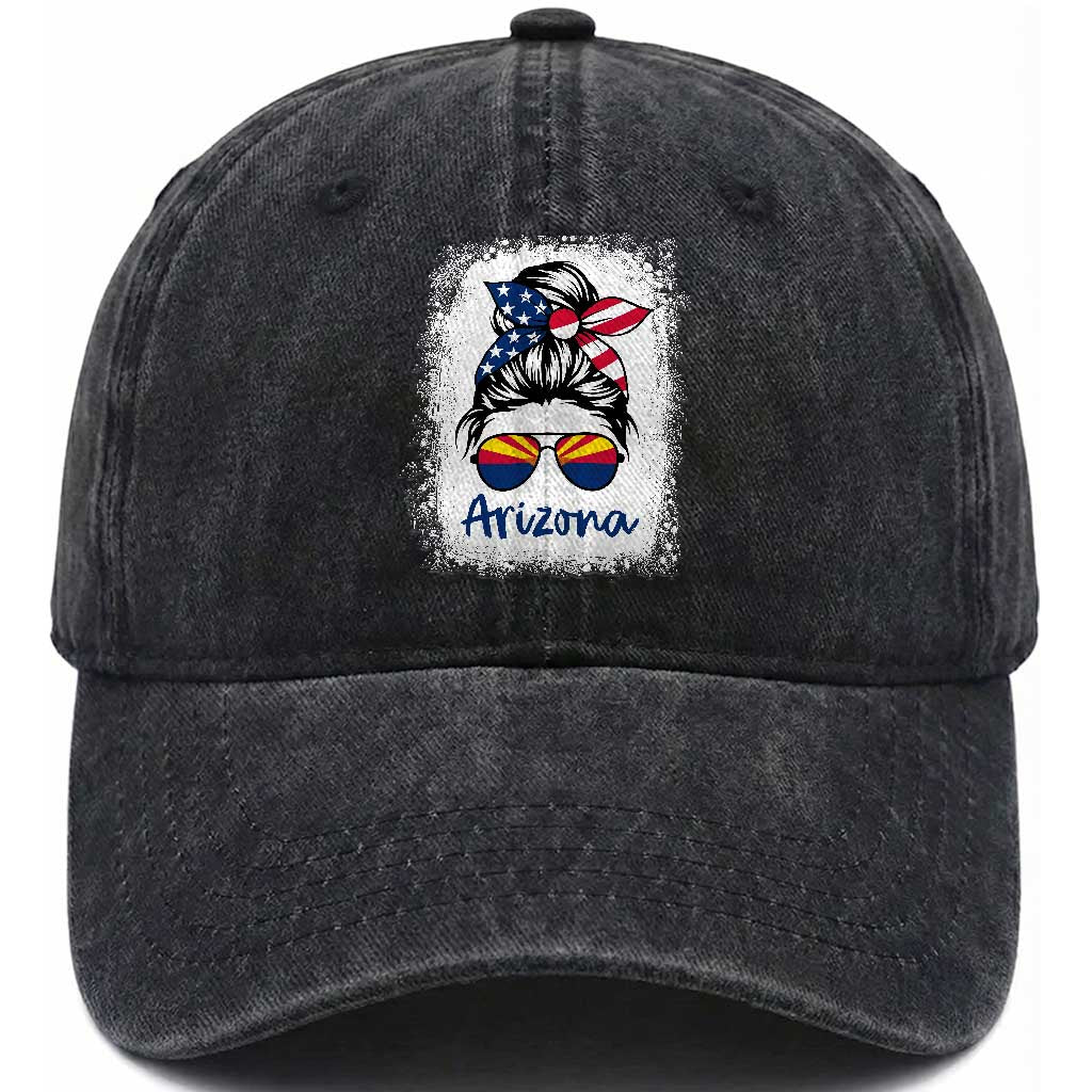 Arizona American Flag Messy Bun Pride Washed Cotton Baseball Cap TS14 Print Your Wear