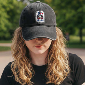 Arizona American Flag Messy Bun Pride Washed Cotton Baseball Cap