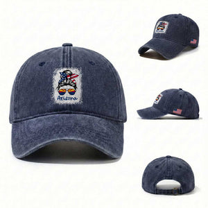 Arizona American Flag Messy Bun Pride Washed Cotton Baseball Cap