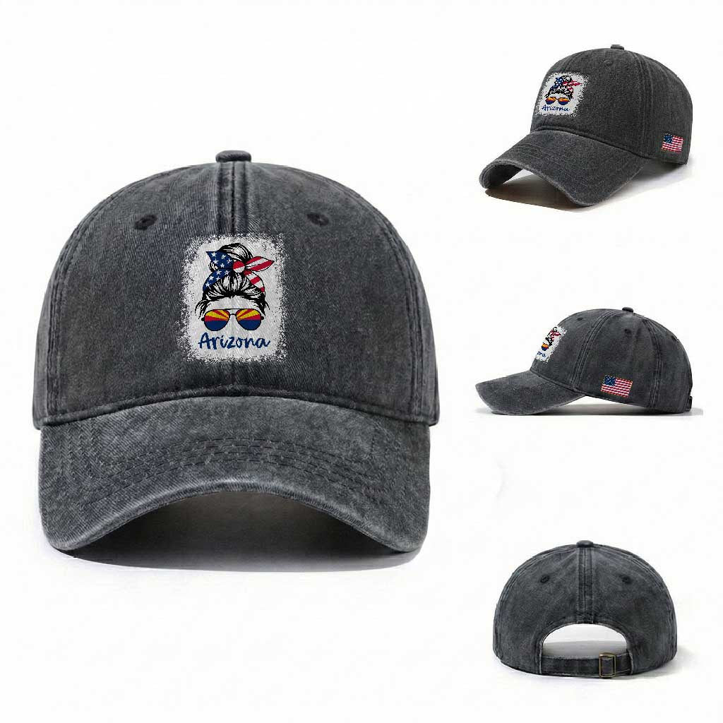Arizona American Flag Messy Bun Pride Washed Cotton Baseball Cap