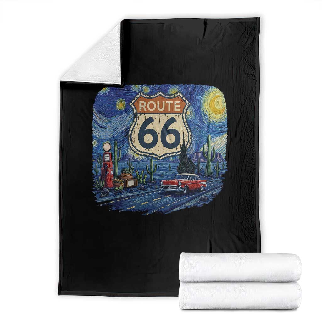 Route Highway 66 Road Sign Distressed Road Trip Starry Night Throw Blanket