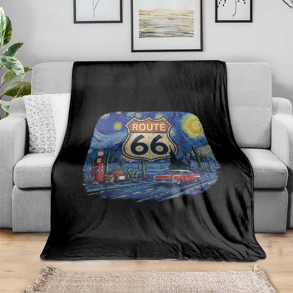 Route Highway 66 Road Sign Distressed Road Trip Starry Night Throw Blanket