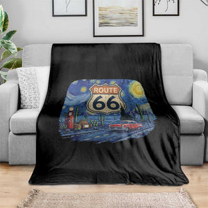 Route Highway 66 Road Sign Distressed Road Trip Starry Night Throw Blanket