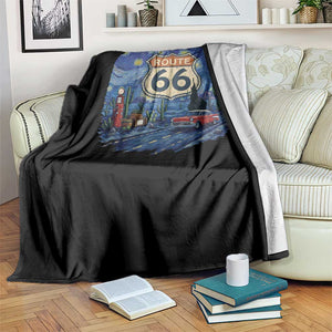 Route Highway 66 Road Sign Distressed Road Trip Starry Night Throw Blanket