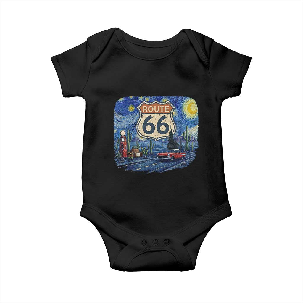 Route Highway 66 Road Sign Distressed Road Trip Starry Night Baby Onesie TS14 Black Print Your Wear