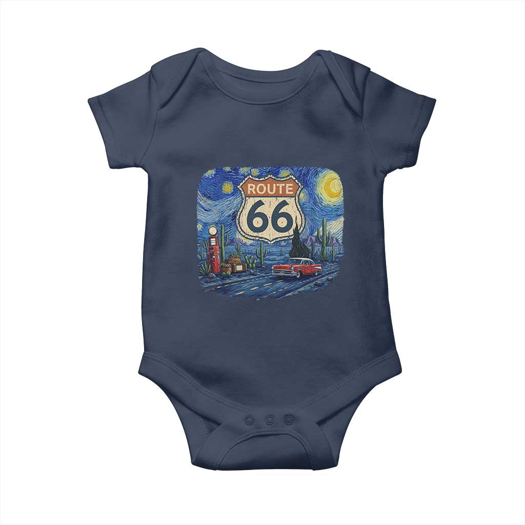 Route Highway 66 Road Sign Distressed Road Trip Starry Night Baby Onesie