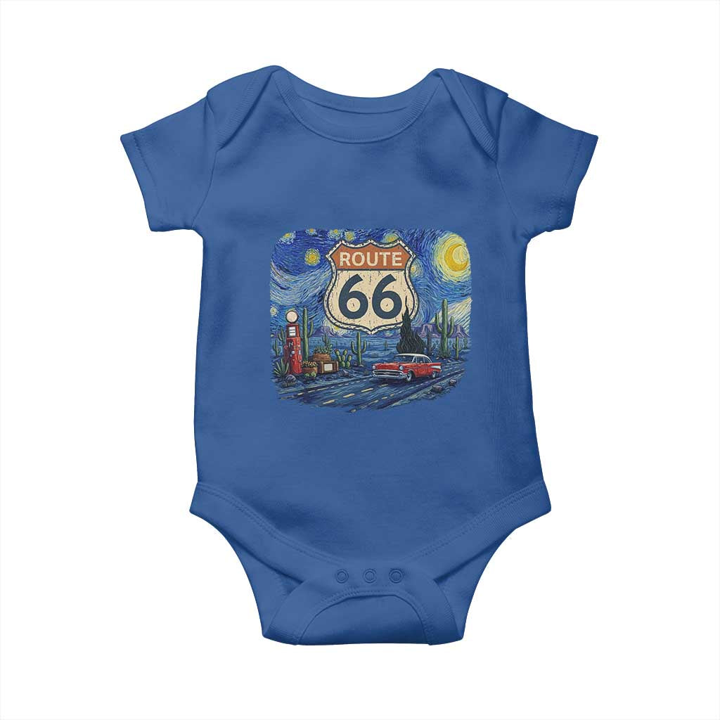 Route Highway 66 Road Sign Distressed Road Trip Starry Night Baby Onesie