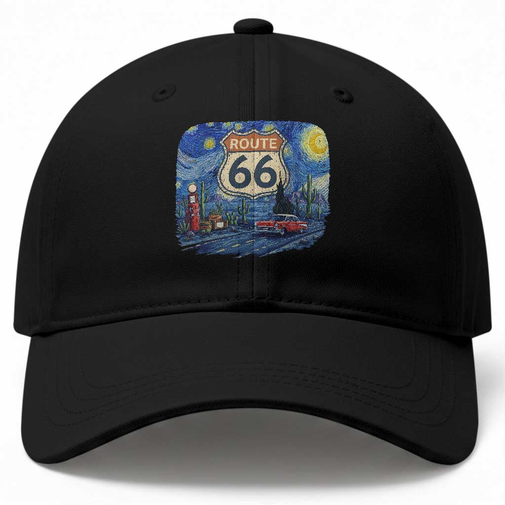 Route Highway 66 Road Sign Distressed Road Trip Starry Night Baseball Cap TS14 Print Your Wear