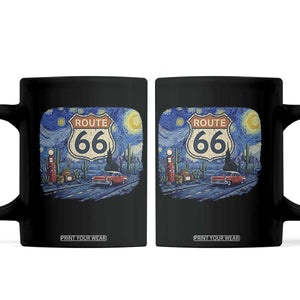 Route Highway 66 Road Sign Distressed Road Trip Starry Night Coffee Mug