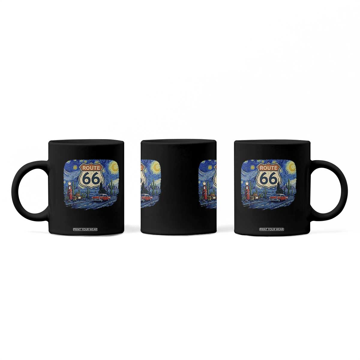 Route Highway 66 Road Sign Distressed Road Trip Starry Night Coffee Mug