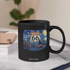 Route Highway 66 Road Sign Distressed Road Trip Starry Night Coffee Mug