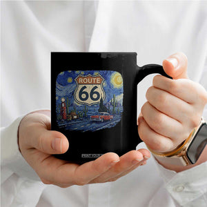 Route Highway 66 Road Sign Distressed Road Trip Starry Night Coffee Mug