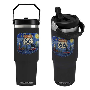 Route Highway 66 Road Sign Distressed Road Trip Starry Night Flip Straw Tumbler