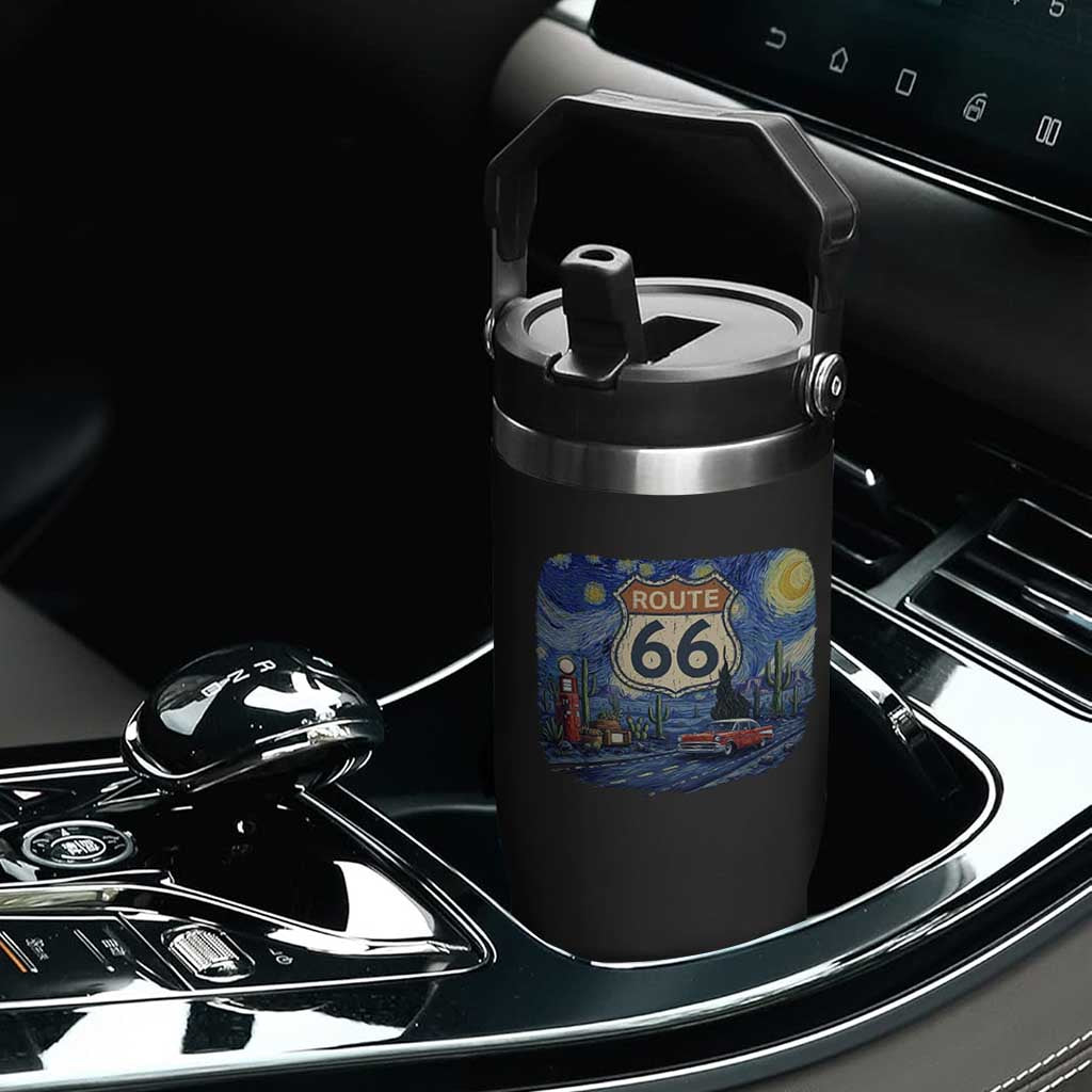 Route Highway 66 Road Sign Distressed Road Trip Starry Night Flip Straw Tumbler