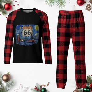 Route Highway 66 Road Sign Distressed Road Trip Starry Night Plaid Pajama Set
