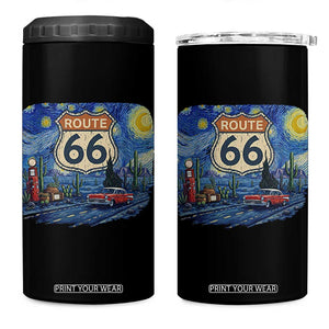 Route Highway 66 Road Sign Distressed Road Trip Starry Night 4 in 1 Can Cooler Tumbler