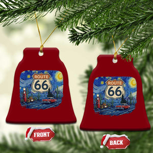 Route Highway 66 Road Sign Distressed Road Trip Starry Night Ceramic Ornament