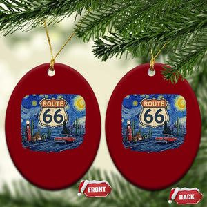 Route Highway 66 Road Sign Distressed Road Trip Starry Night Ceramic Ornament