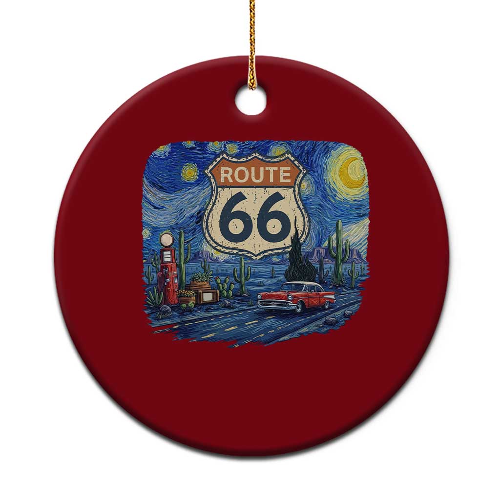 Route Highway 66 Road Sign Distressed Road Trip Starry Night Ceramic Ornament