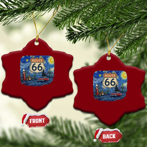 Route Highway 66 Road Sign Distressed Road Trip Starry Night Ceramic Ornament