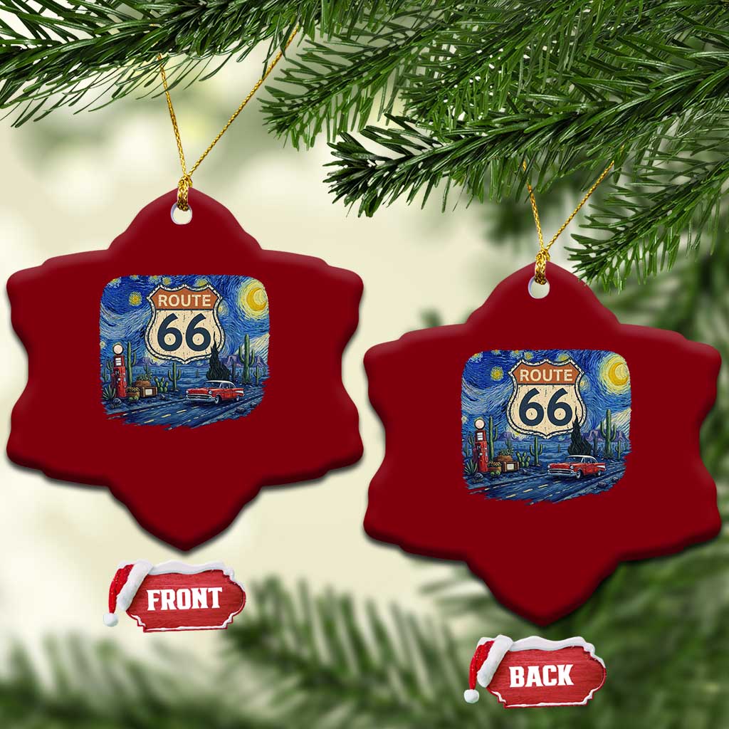 Route Highway 66 Road Sign Distressed Road Trip Starry Night Ceramic Ornament