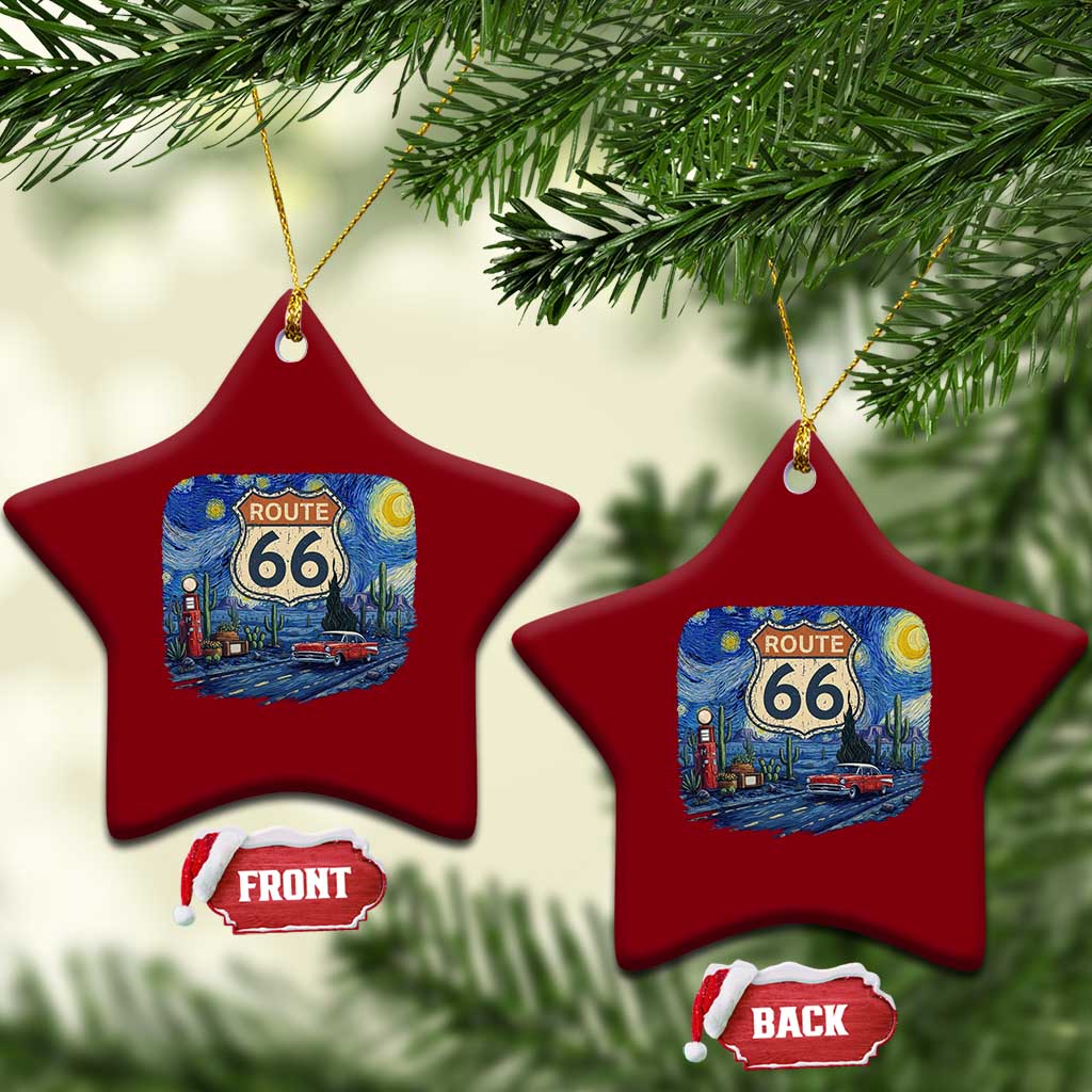 Route Highway 66 Road Sign Distressed Road Trip Starry Night Ceramic Ornament