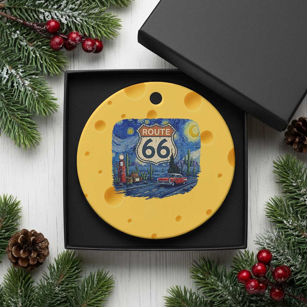 Route Highway 66 Road Sign Distressed Road Trip Starry Night Ceramic Ornament
