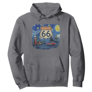 Route Highway 66 Road Sign Distressed Road Trip Starry Night Hoodie