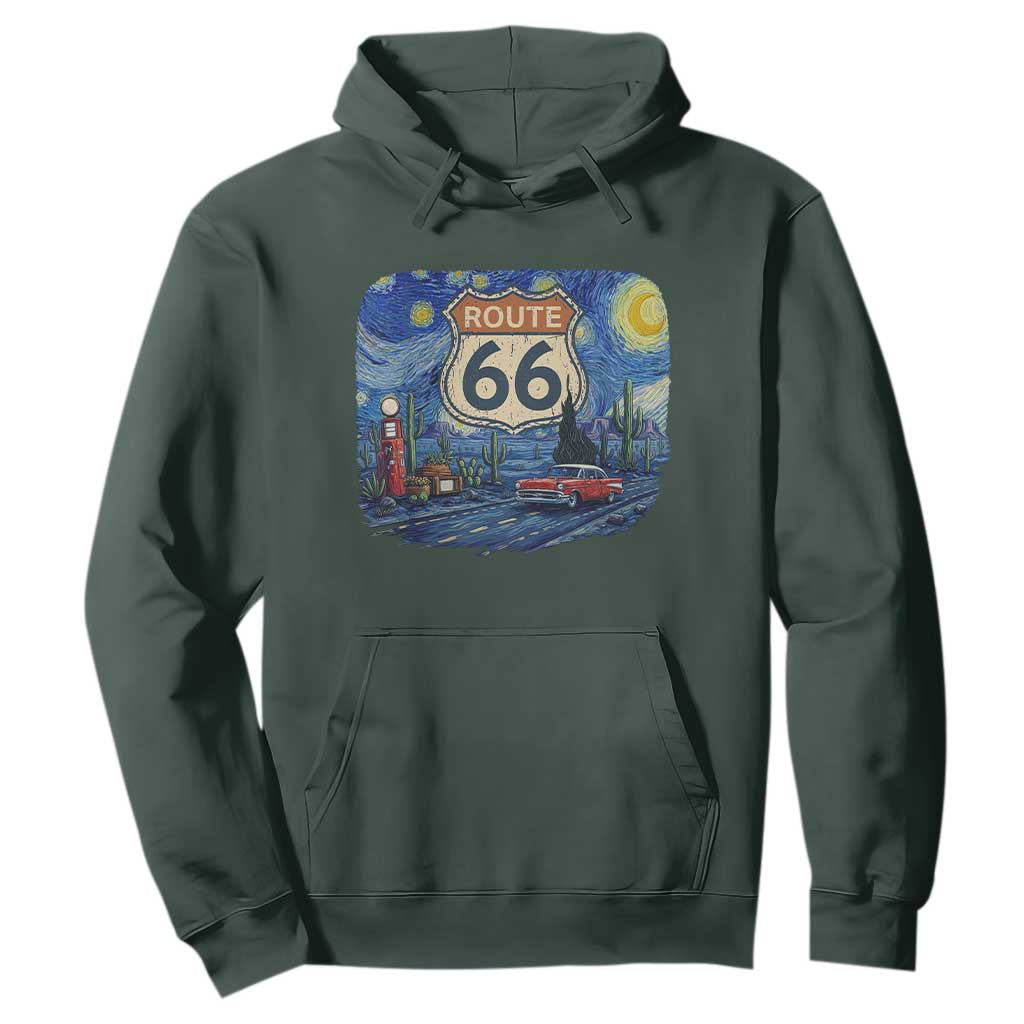 Route Highway 66 Road Sign Distressed Road Trip Starry Night Hoodie