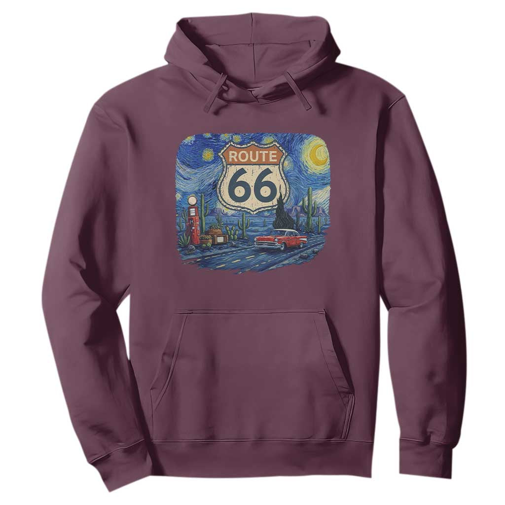 Route Highway 66 Road Sign Distressed Road Trip Starry Night Hoodie