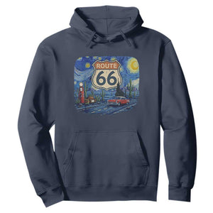 Route Highway 66 Road Sign Distressed Road Trip Starry Night Hoodie