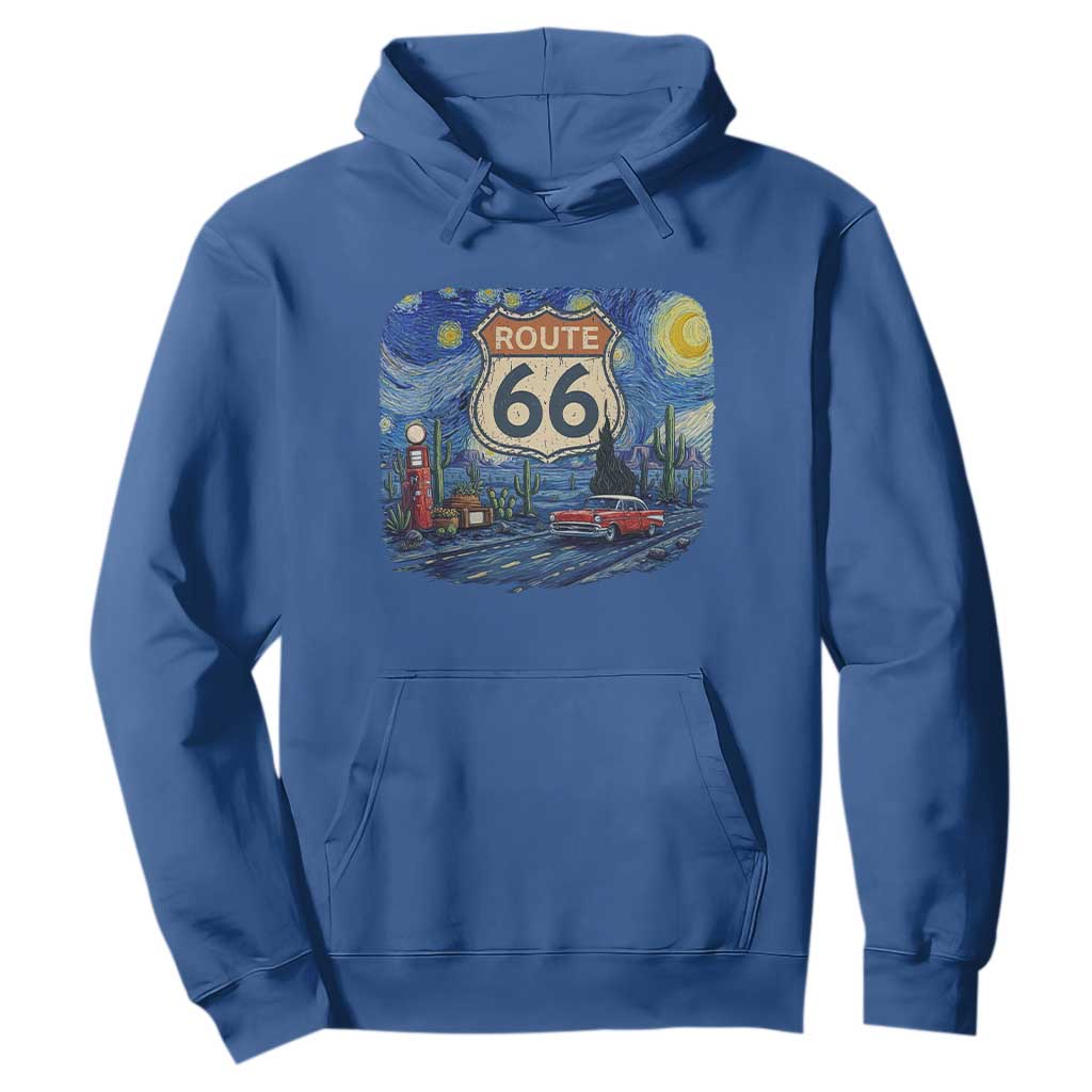 Route Highway 66 Road Sign Distressed Road Trip Starry Night Hoodie