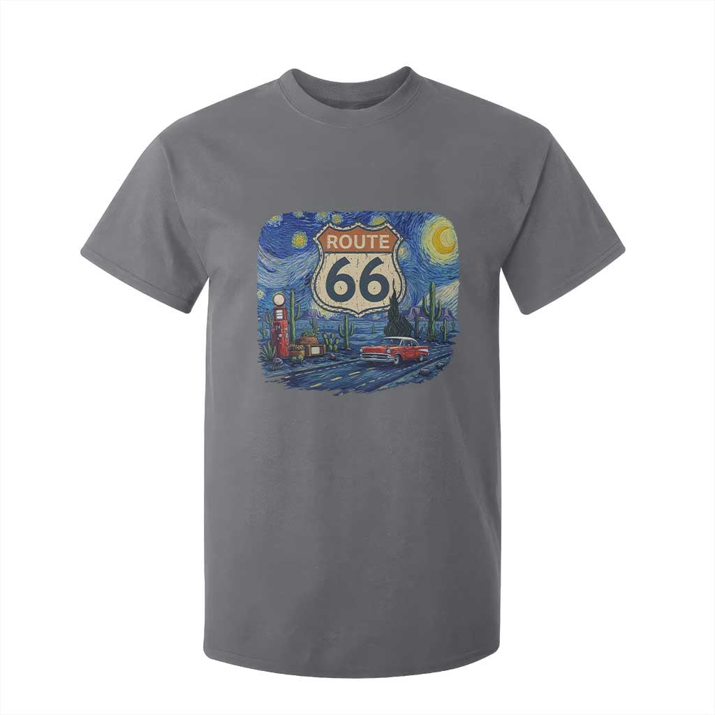Route Highway 66 Road Sign Distressed Road Trip Starry Night T Shirt For Kid