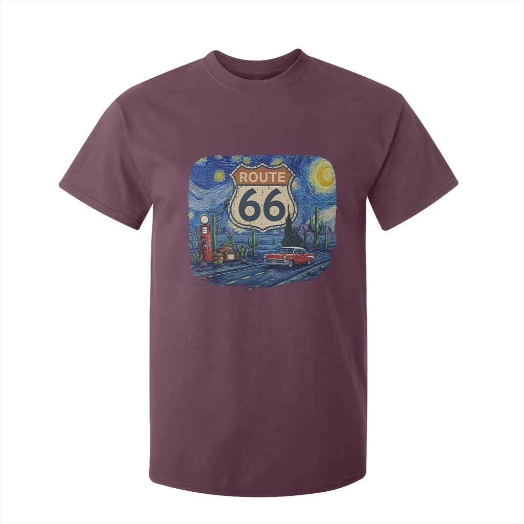 Route Highway 66 Road Sign Distressed Road Trip Starry Night T Shirt For Kid