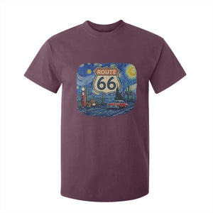 Route Highway 66 Road Sign Distressed Road Trip Starry Night T Shirt For Kid