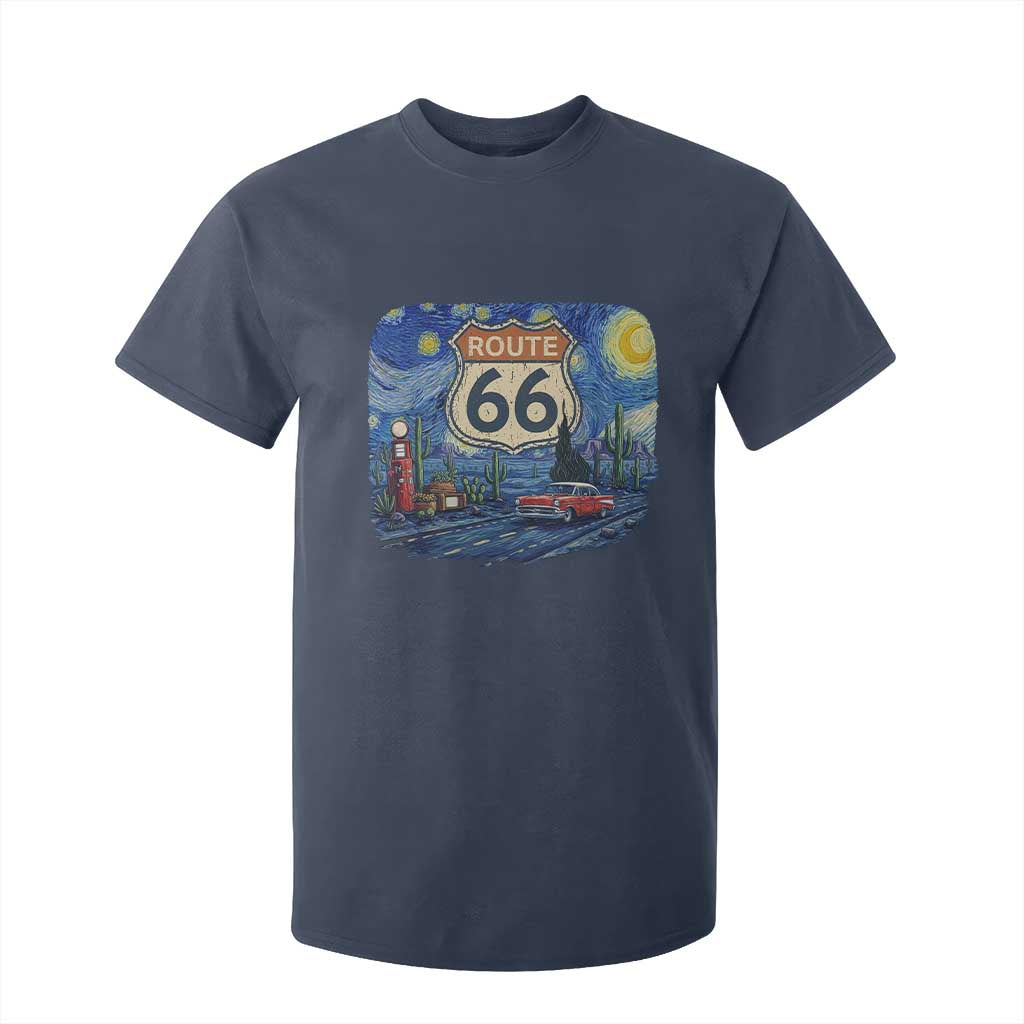 Route Highway 66 Road Sign Distressed Road Trip Starry Night T Shirt For Kid