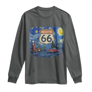 Route Highway 66 Road Sign Distressed Road Trip Starry Night Long Sleeve Shirt