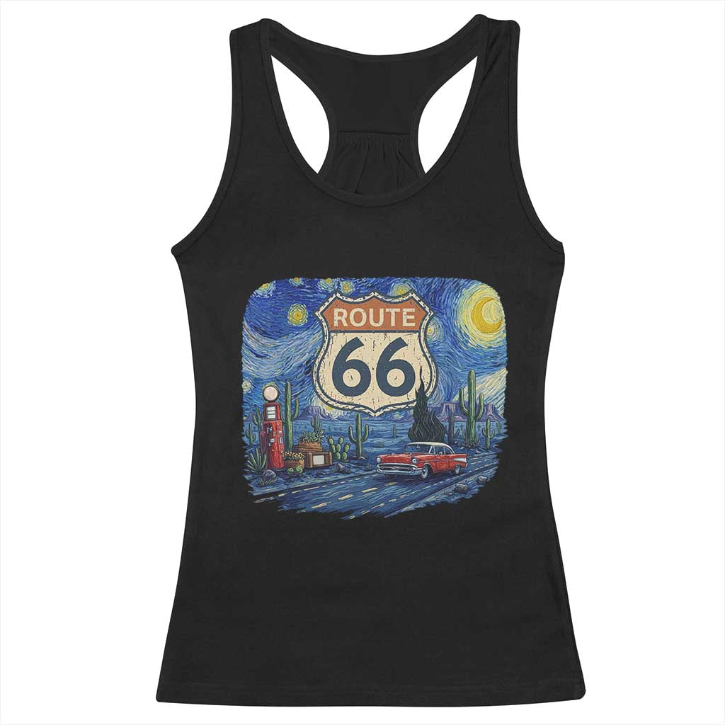 Route Highway 66 Road Sign Distressed Road Trip Starry Night Racerback Tank Top TS14 Black Print Your Wear