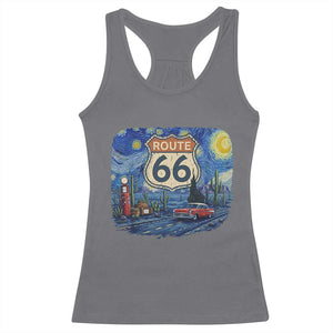 Route Highway 66 Road Sign Distressed Road Trip Starry Night Racerback Tank Top
