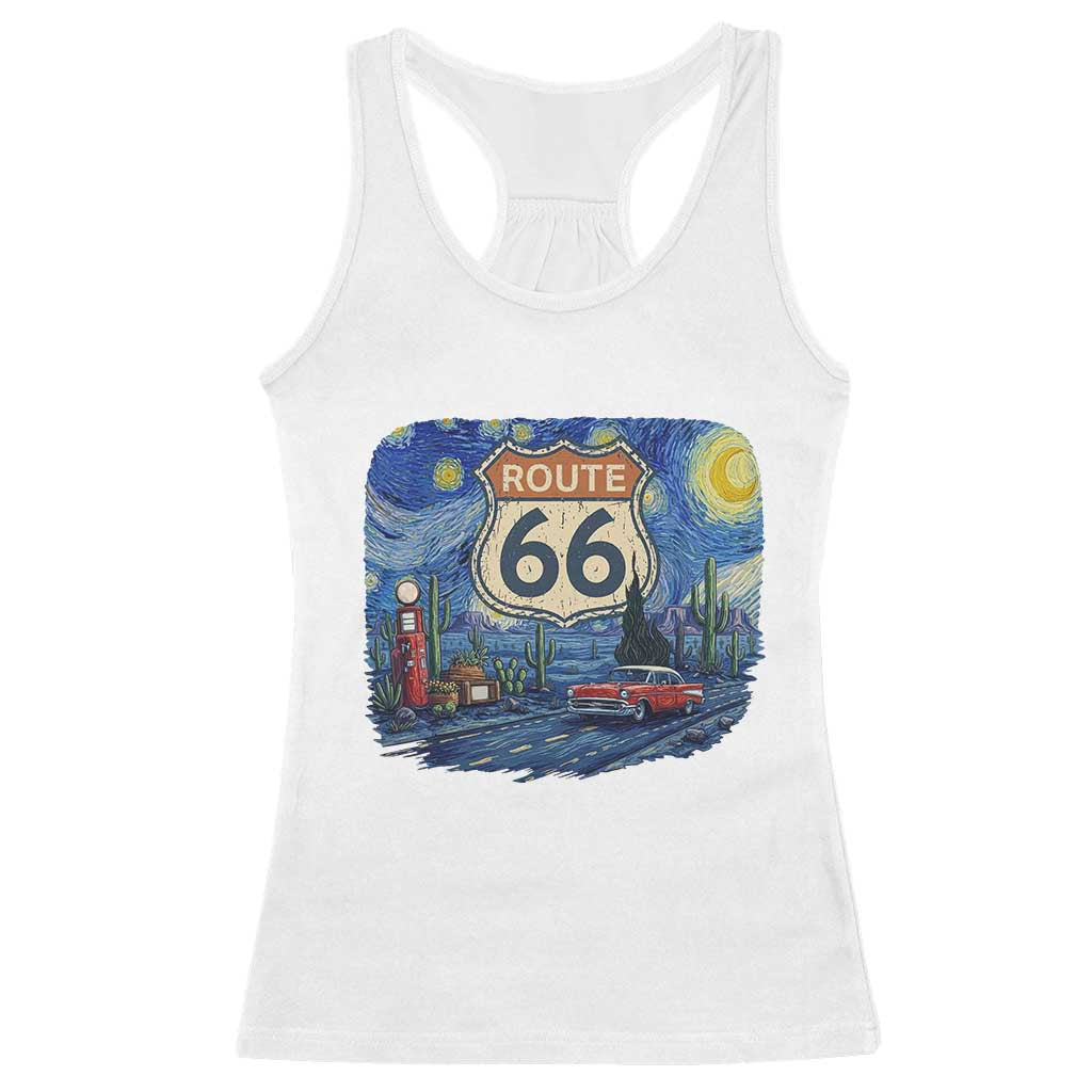 Route Highway 66 Road Sign Distressed Road Trip Starry Night Racerback Tank Top