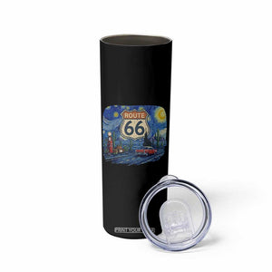 Route Highway 66 Road Sign Distressed Road Trip Starry Night Skinny Tumbler