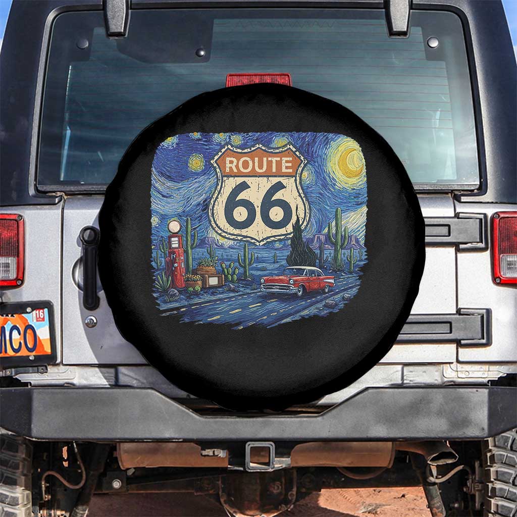 Route Highway 66 Road Sign Distressed Road Trip Starry Night Spare Tire Cover TS14 No hole Black Print Your Wear