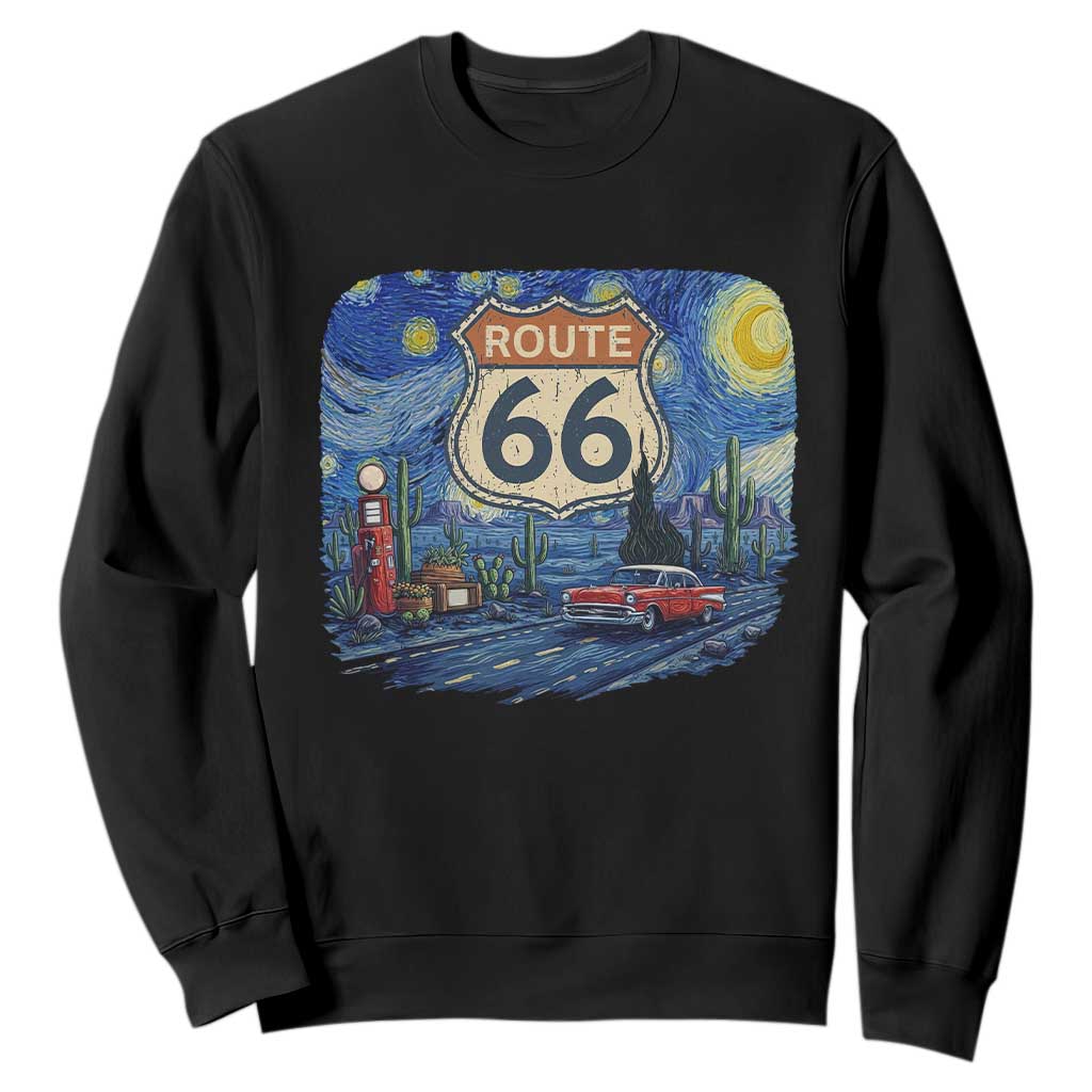 Route Highway 66 Road Sign Distressed Road Trip Starry Night Sweatshirt TS14 Black Print Your Wear