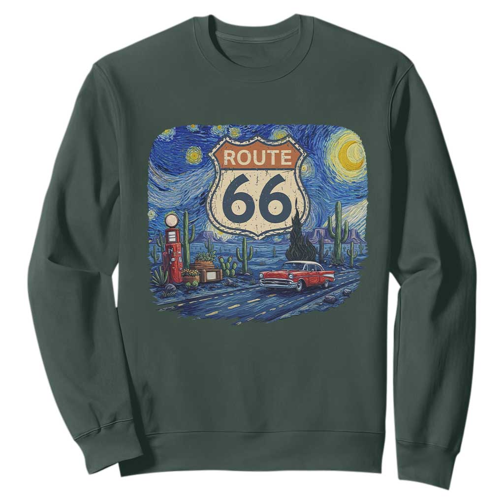 Route Highway 66 Road Sign Distressed Road Trip Starry Night Sweatshirt