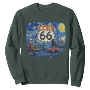 Route Highway 66 Road Sign Distressed Road Trip Starry Night Sweatshirt