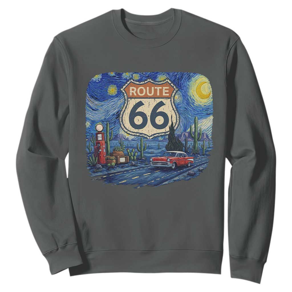 Route Highway 66 Road Sign Distressed Road Trip Starry Night Sweatshirt