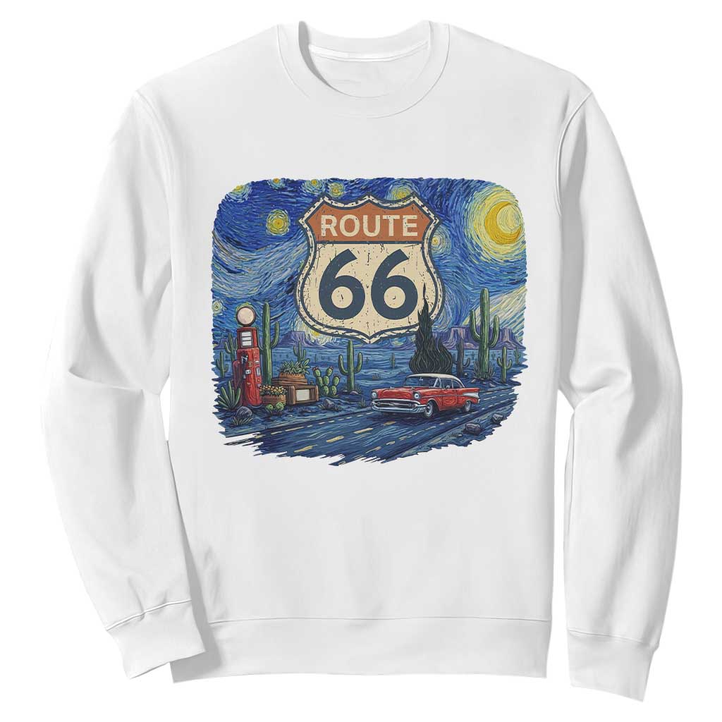 Route Highway 66 Road Sign Distressed Road Trip Starry Night Sweatshirt