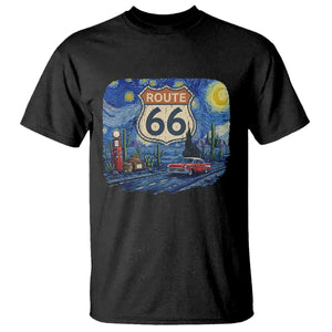 Route Highway 66 Road Sign Distressed Road Trip Starry Night T Shirt