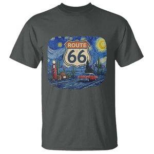 Route Highway 66 Road Sign Distressed Road Trip Starry Night T Shirt